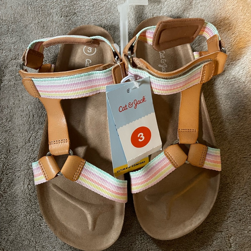 Cat & Jack Brown Sandals with Multicolor Straps